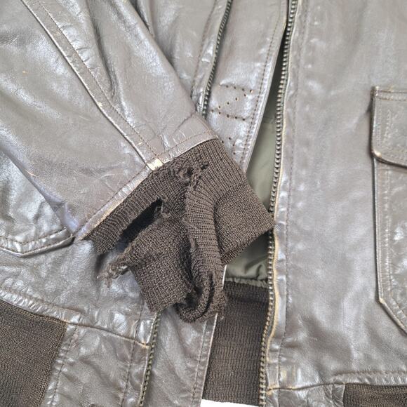 VINTAGE Brill Bros G-1 Flight Jacket Mens 42 Brown Leather Mouton Collar USN 80s - Picture 5 of 16